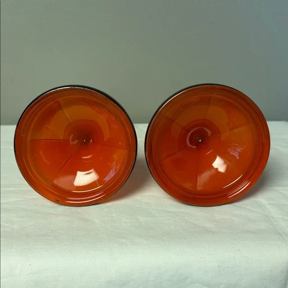 Vintage Orange Glass Candlestick Holders Set of 2 Mid Century Modern - Picture 6 of 7